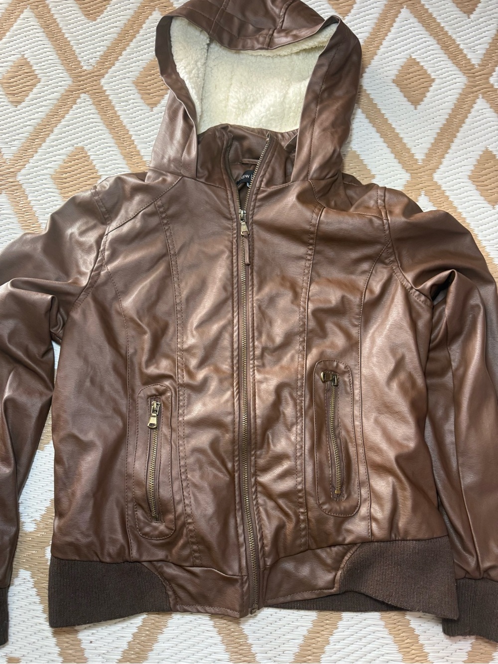 New Look Brown Faux Leather Hooded Bomber